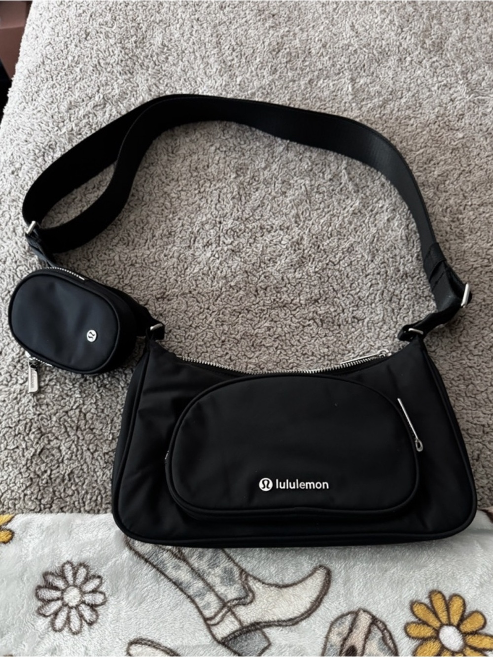 Lululemon Black Crossbody Shoulder Bag with Removable Mini Pouch
